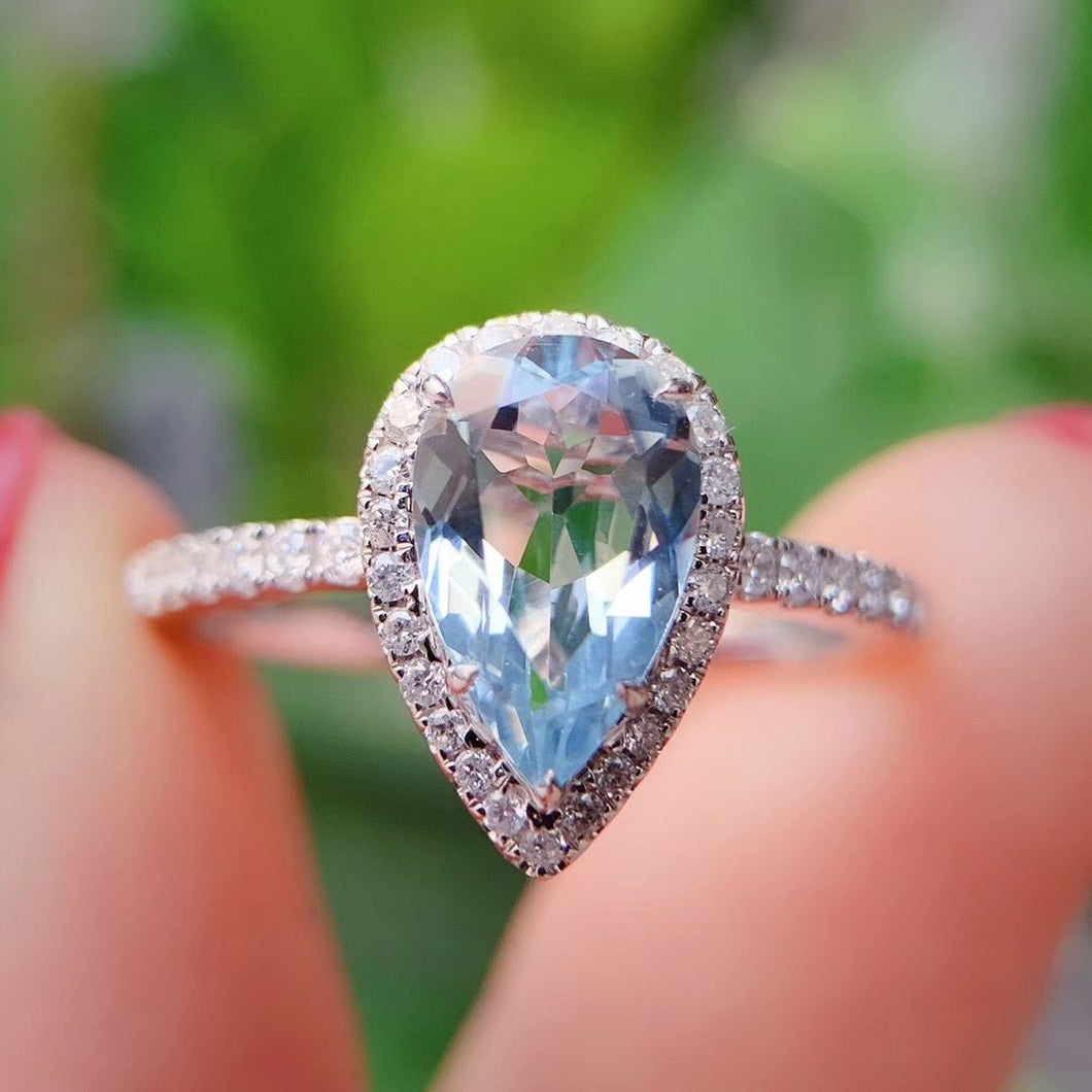 海藍寶鑽石18K 戒指 aquamrine diamond 18k gold ring