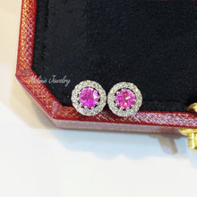 Load image into Gallery viewer, Hot Pink Ruby Round Diamond Earrings