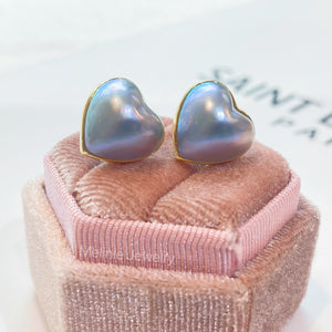 Heart Japanese Mabe Pearl 18K Gold Earrings