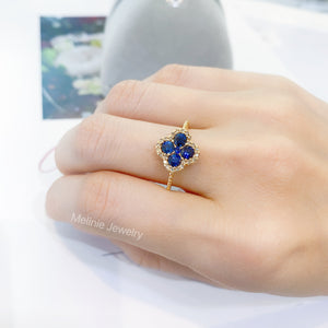 Clover Blue Sapphire Diamond 18K Ring