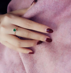 秘密的森林 蛋面祖母綠鑽石戒指