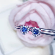 Load image into Gallery viewer, 藍寶石耳環 鑽石鉑金 blue sapphire diamond earrings