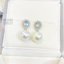 Load image into Gallery viewer, Deluxe Two-Way Aquamarine 18K Pearl Earrings