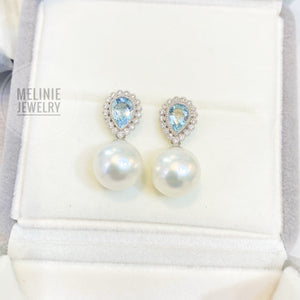 Deluxe Two-Way Aquamarine 18K Pearl Earrings