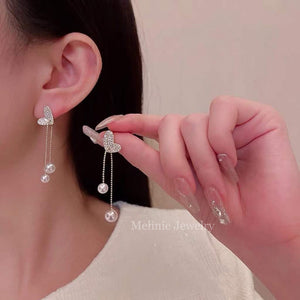 Flying Diamond Heart Adjustable Akoya Earrings